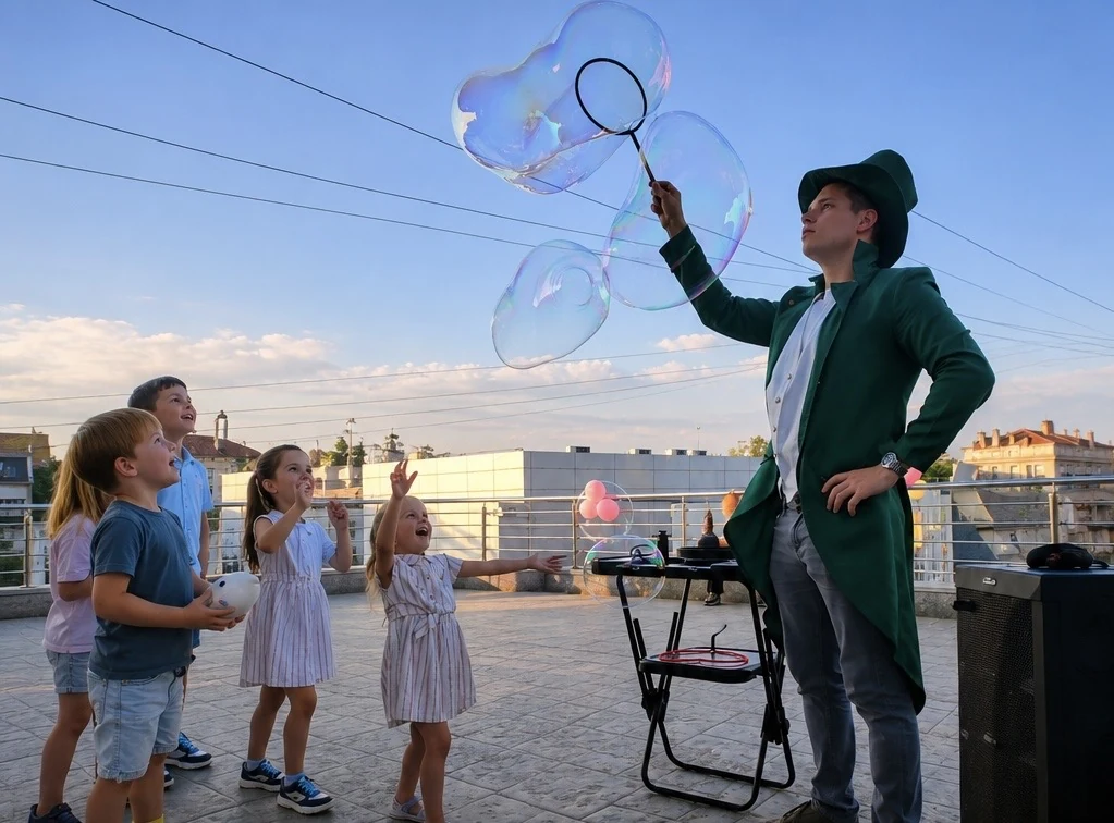 Bubbleman show sa decom na otvorenoj proslavi